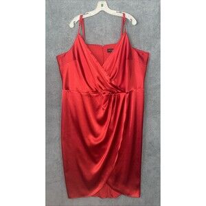 Lane Bryant Dress Womens 28 Red Midi Faux Wrap Cocxktail Glam Holiday Party